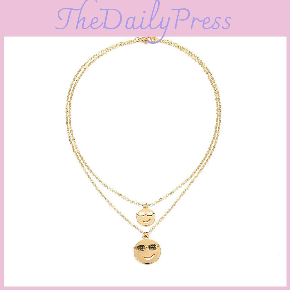 Bländande Tvåfärgad Metall Smiley Face Halsband Chic Mode Statement Smycken För Kvinnor