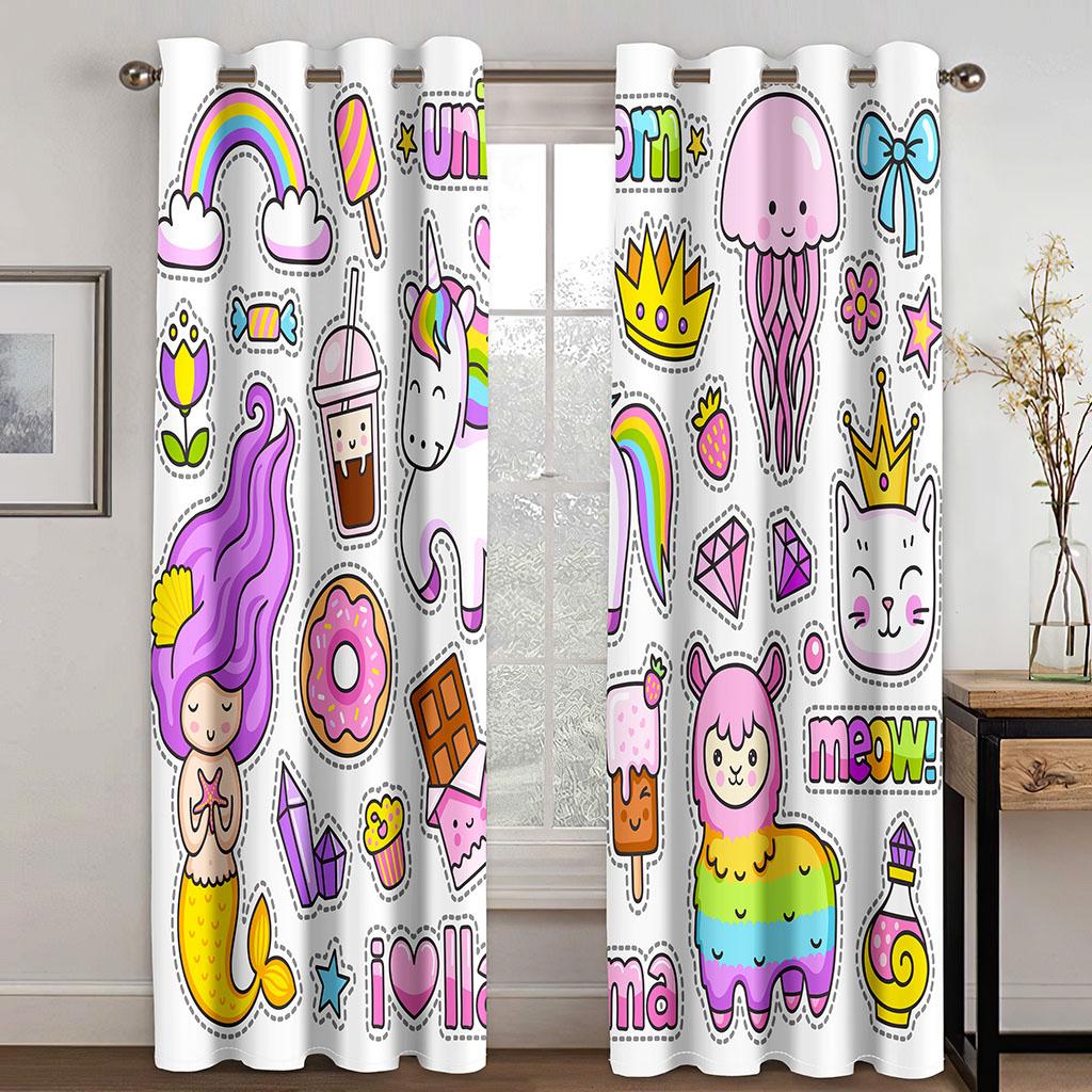 Kinder Malerei 3D Vorhänge Sonne Regenbogen Mond Insekten 2 Paneele Wohnzimmer Schlafzimmer Küche Balkon Fensterdekoration Vorhänge