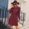 European & American Fashion Knitted Puff Sleeve Dress - Women's Autumn/Winter Casual Loose Fit with Pockets