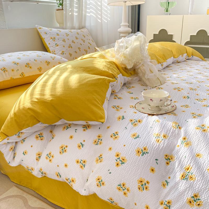 Set Lenzuola Seersucker a Quattro Pezzi Lenzuolo Copripiumino Federe