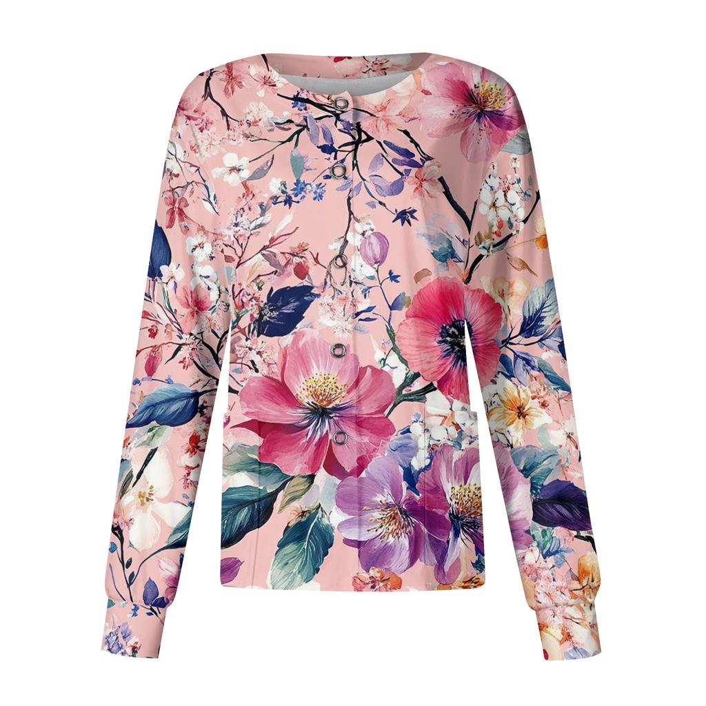Women Casual Long Sleeve Single Breasted Floral Print Cardigan Button Down Top for Work or Everyday Wear Lightweight Layering Shirt