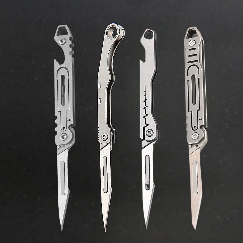 Multi Style New Mini Titanium Alloy Folding Surgical Knife for Outdoor Camping, Portable EDC Knife with 10 Free Blades