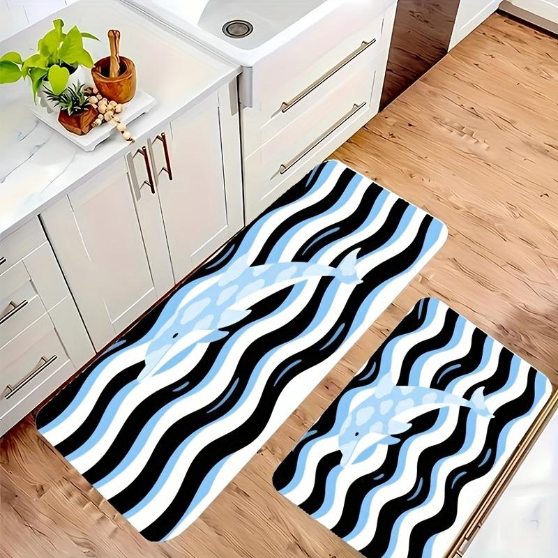 1PC Fish and Tilde  Pattern Kitchen Rug Non-Slip Door Mats Pop Design Bathroom Rug Bath Mat Carpet for Home Sink Laundry Decor