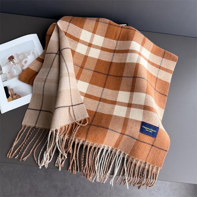53*200Cm Winter Scarf Retro Plaid Designer Luxury Women Cashmere Shawl Outdoor Blanket Wrap Pashmina Tassel Warm Lady