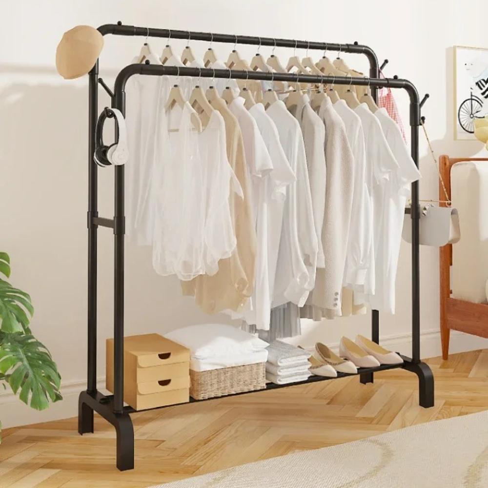 Floor Standing Clothes Rack Modern Simplicity Multilayer with Hooks Clothes Hanger Space Saving Widening and Raising Coat Hanger