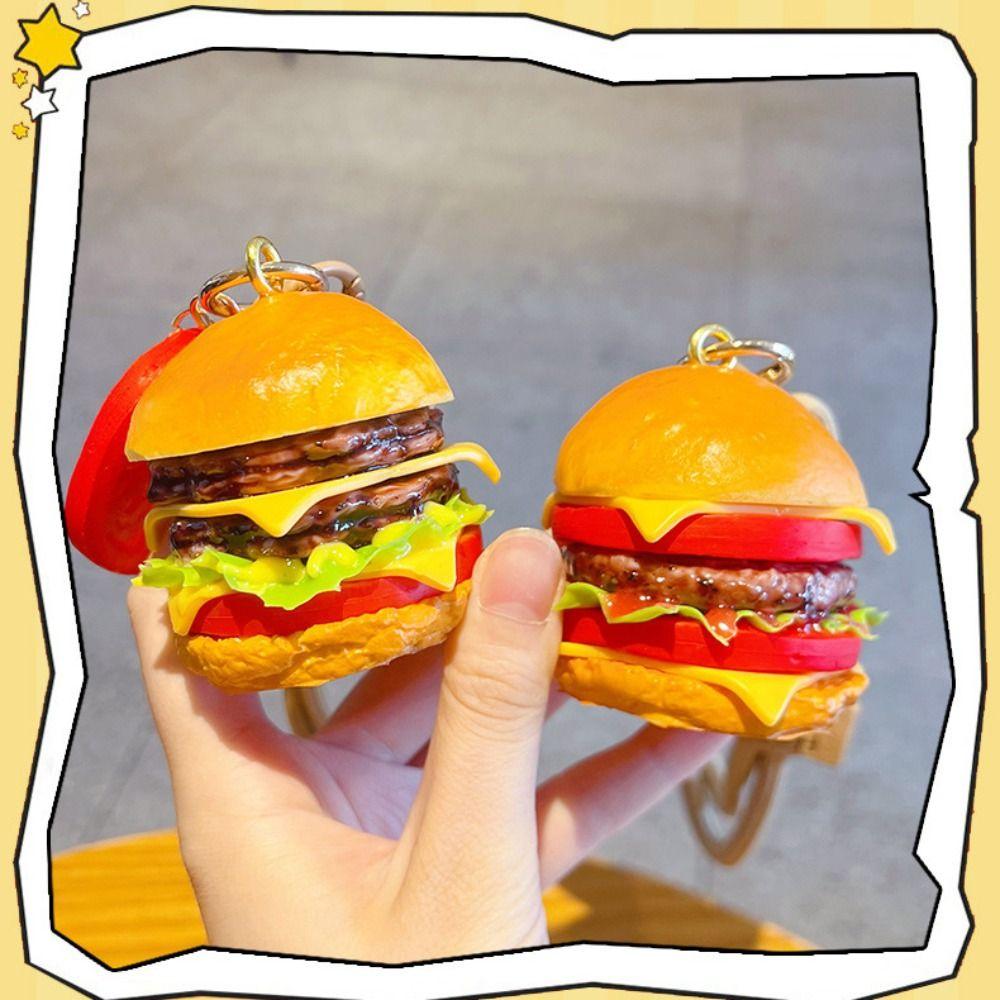 PVC Simulation Hamburger Keyring Realistic Food Beef Hamburger Ornaments Giveaway