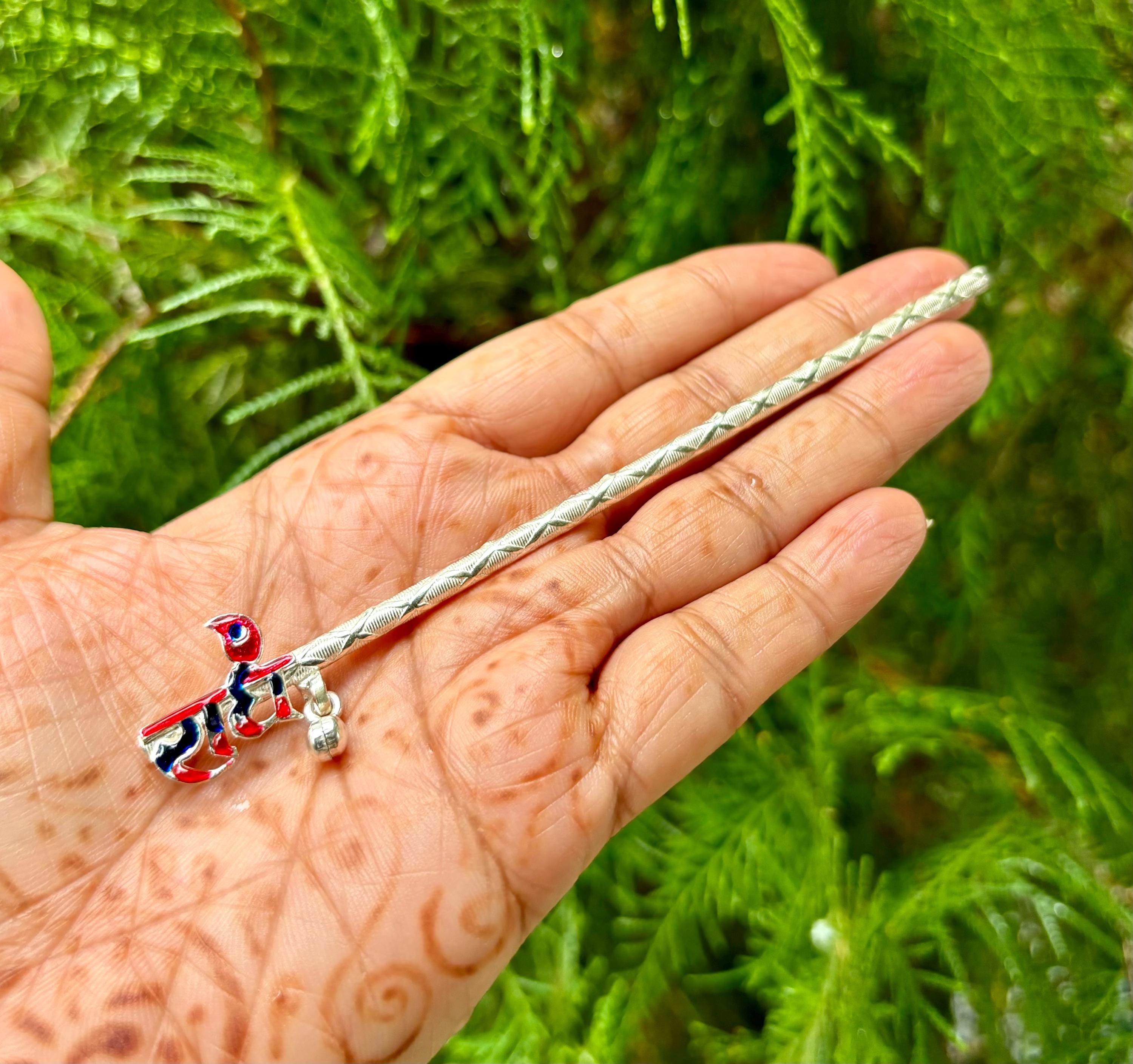 999 Silver Handmade Lord Krishna LADDU GOPAL bansuri flute, 12.5 cm, Religious Pooja, God s Worship, Weddings, Ceremonies, Enamelled, RADHE One Size