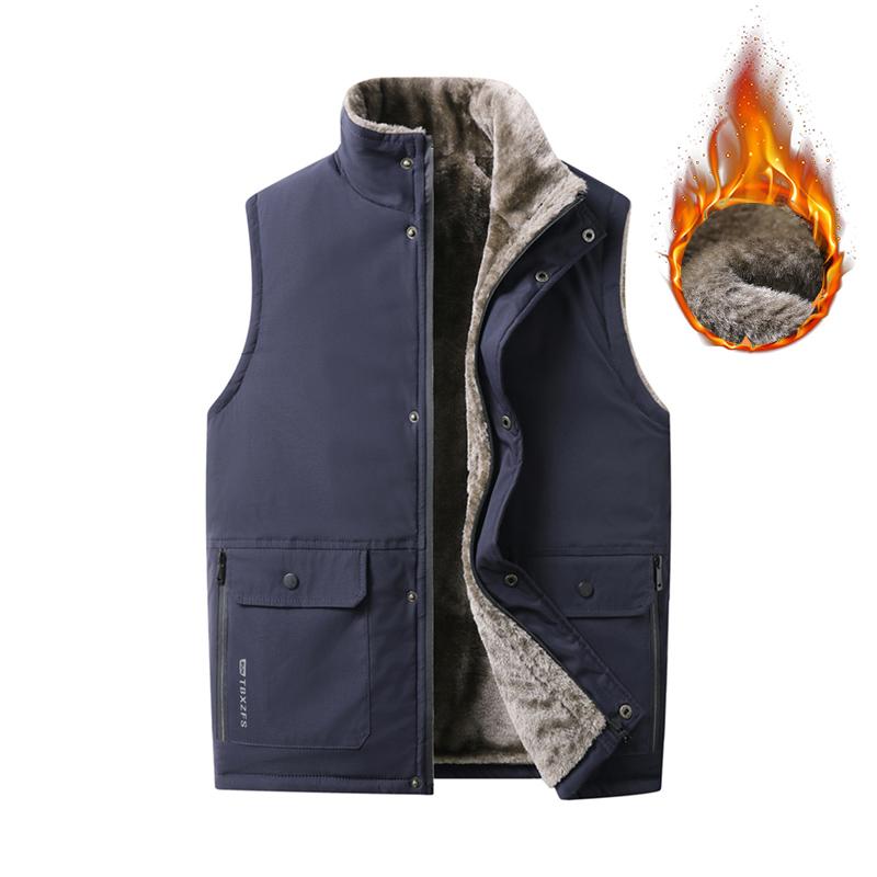 Men's Sleeveless Coat Fur Fashion Male Warm Waistcoat Fleece Vest Men Fleece Casual Pographer Work Outerwear Brand Clothing