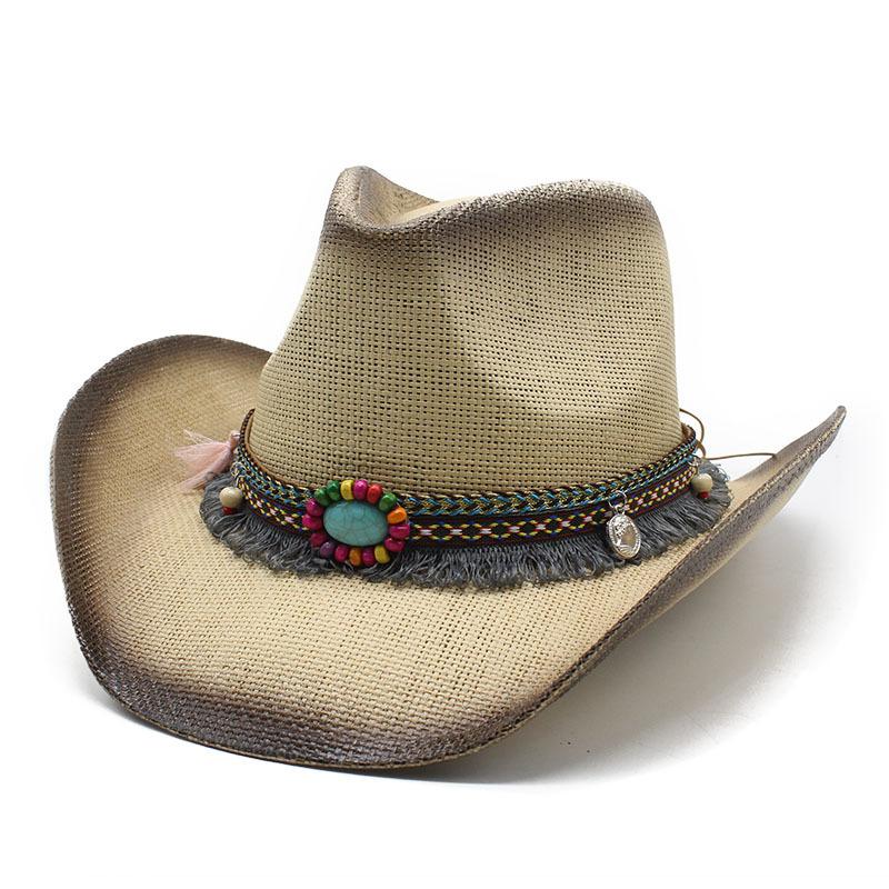 Western Cowboy Hat Men'S, Bull Head Belt Spray Painted Straw Hat Women'S Cowoy Hat