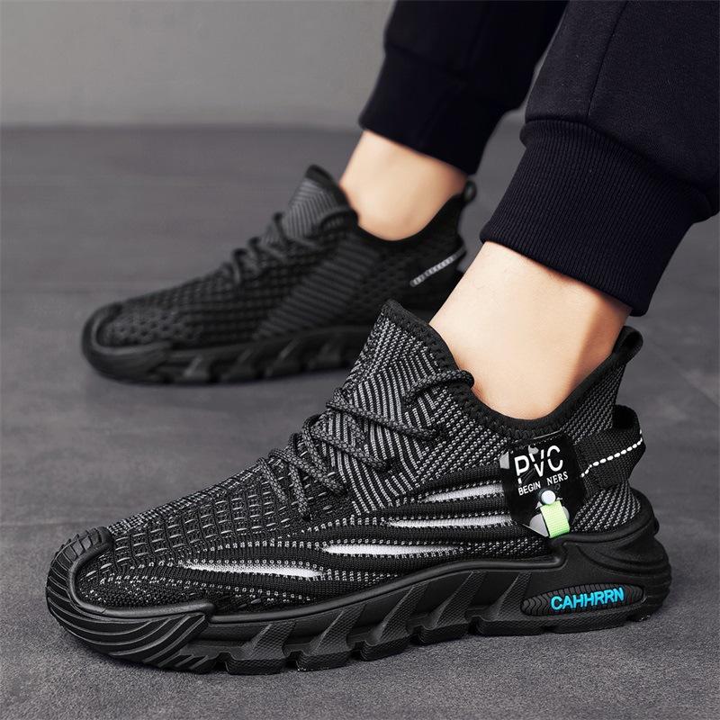 2024 Spring and Summer New Fly-woven Thin Breathable Low-top Lace-up Running Sneakers Platform Dad Shoes Men's Shoes