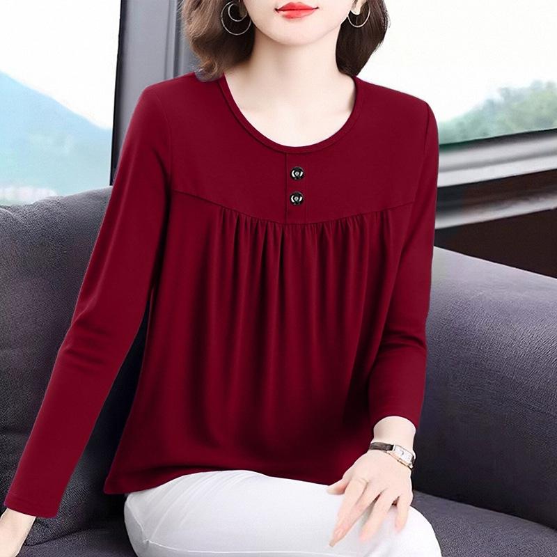 Plus Size Women S Long Sleeve T Shirt Round Neck Casual Top For Middle Aged Moms