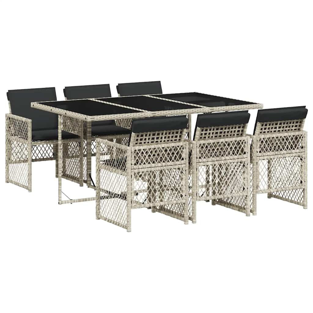 7 Piece Outdoor Dining Set with Cushions Light Grey Poly Rattan