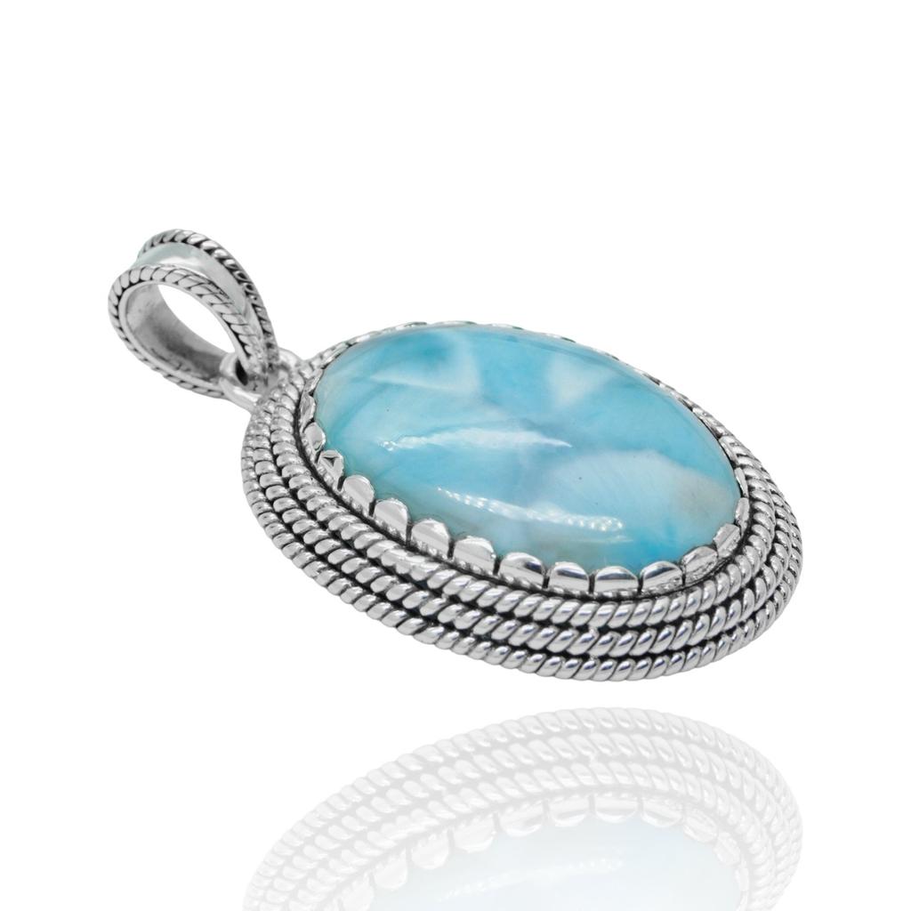 Natural Larimar Gemstone Pendant: 925 Sterling Silver Jewelry