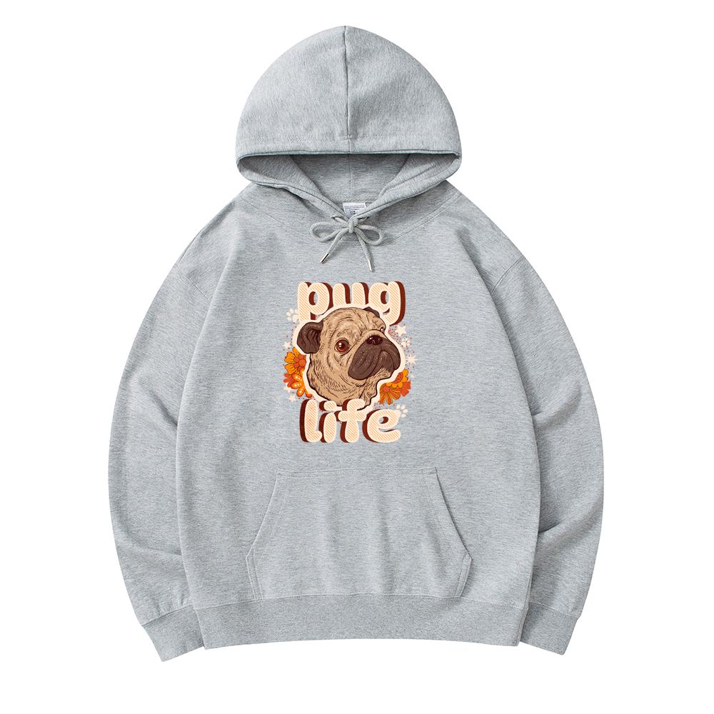 

300 GSM Men s Cotton Hoodies Pug Life Animal Print Premium Cotton Sweatshirt XS армия зеленый