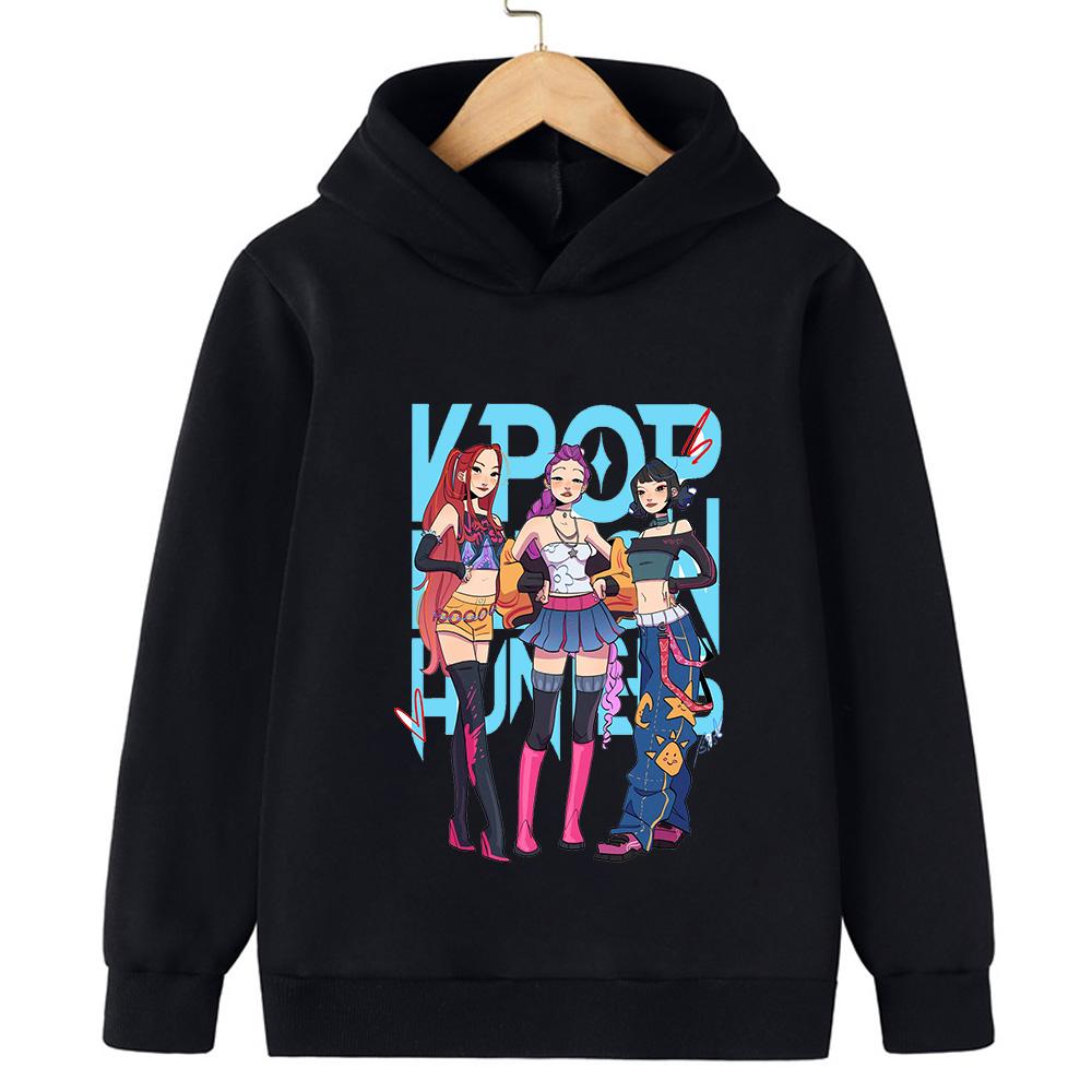 2025 KPop Demon Hunter Cartoon Girls Boy Hooded Sweatshirt Warm Children's Korean Wave Fashion Casual Tops Casual Girls Clothing