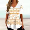 Summer V-neck 3D Retro Printed Top Fashionable Casual Short Sleeved Women's T-shirts