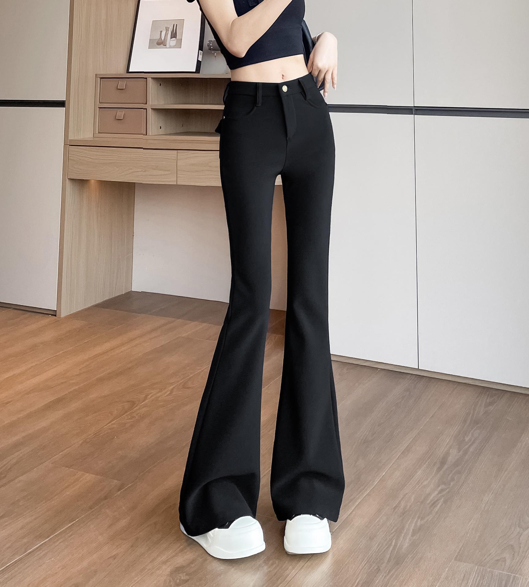 Women s Coffee High Waist Micro-Flare Suit Pants with Wide Belt S