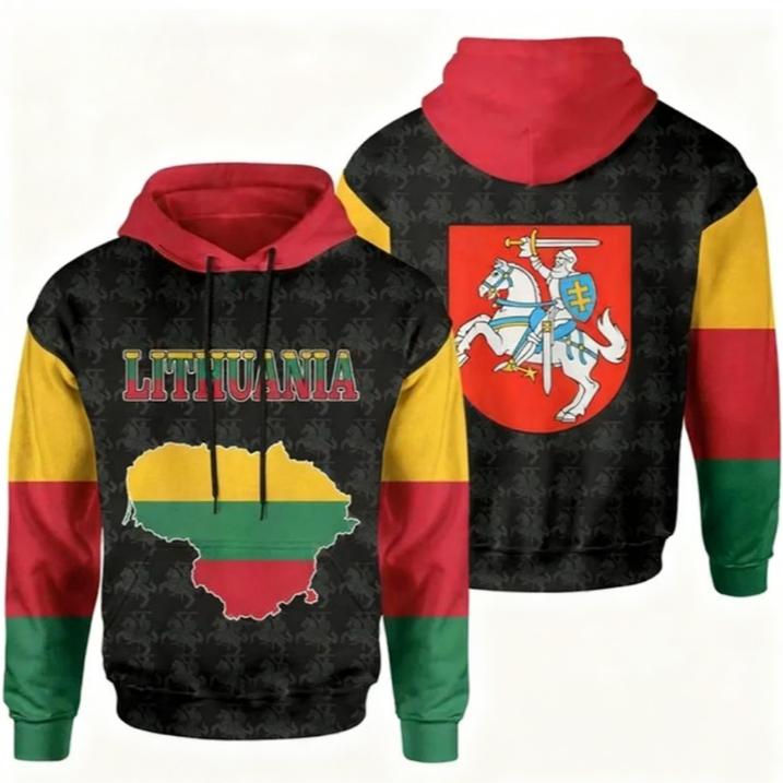 Lithuanian National Flag Emblem Camouflage Skull Warrior 3D Printing Men Fashionable Sports Outdoor Leisure Cool Hip-hop Hoodies