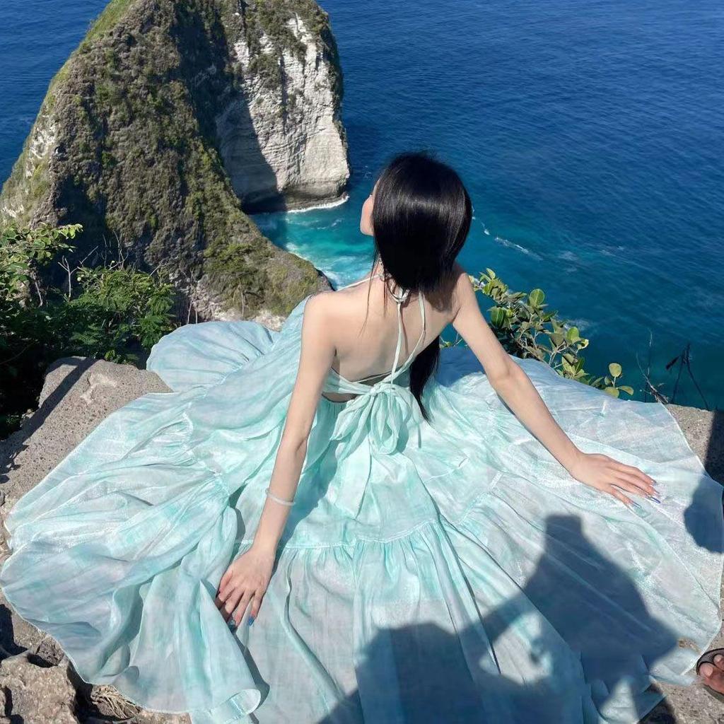 Mint Mambo Beach Resort Chic Halter Neck Fairy Dress with Flowing Hem Skirt