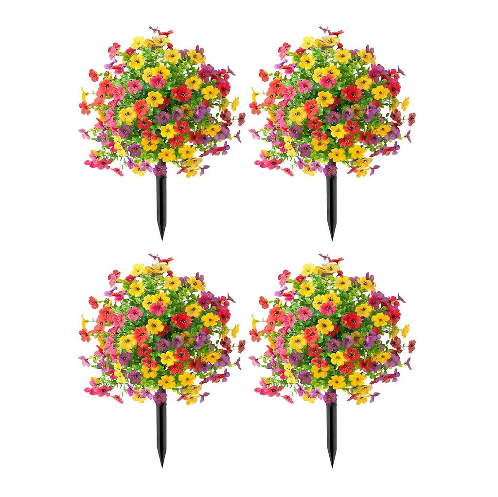 Outdoor Artificial Flowers with Ground Stakes Artificial Petunias Lifelike Decorative Flowers for Garden Yard Planter and Porch