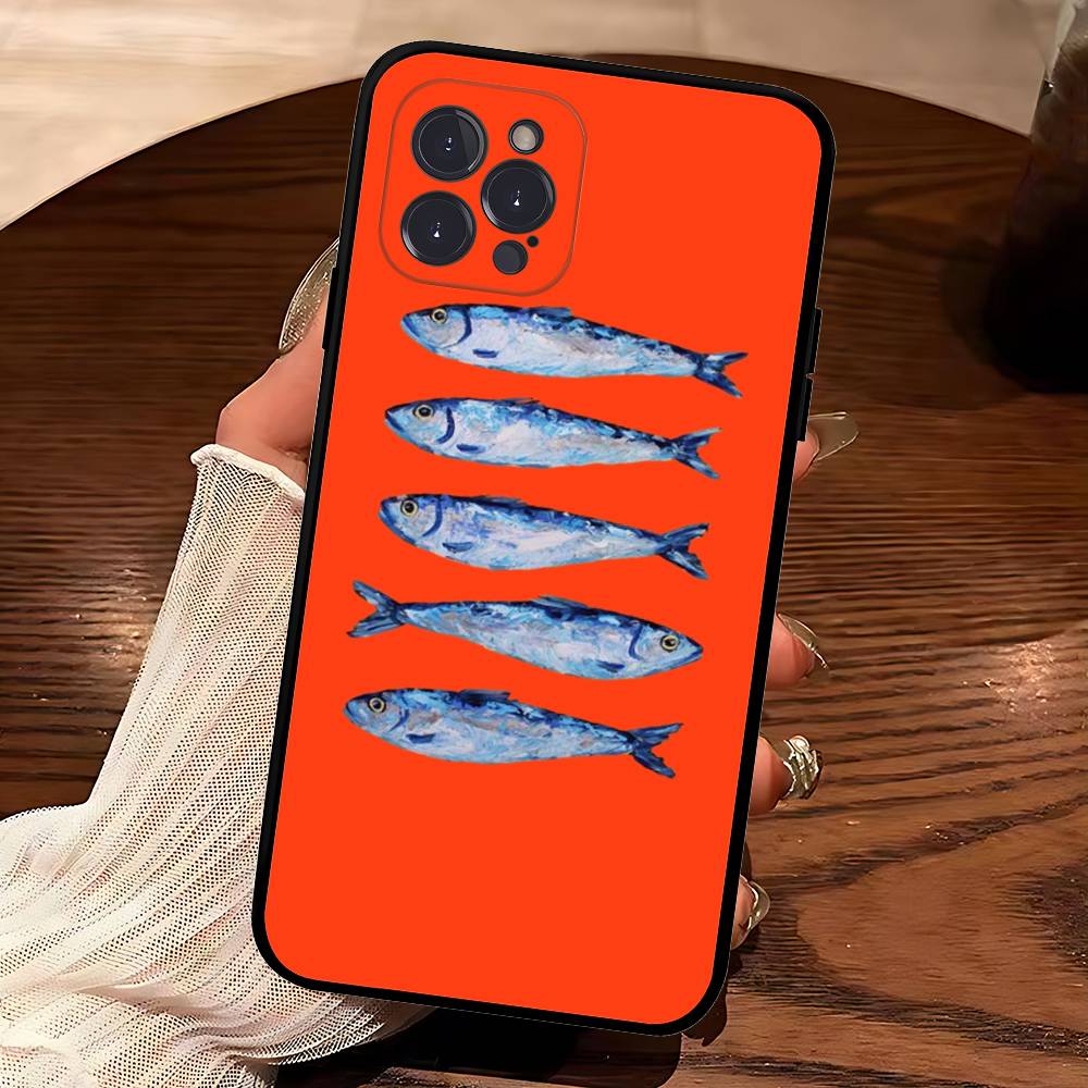Sardines Retro Art Seafood Soft Back Phone Cover Case For IPhone 17 16 Pro Max 15 12 11 16e 13 Mini 14 15 Plus