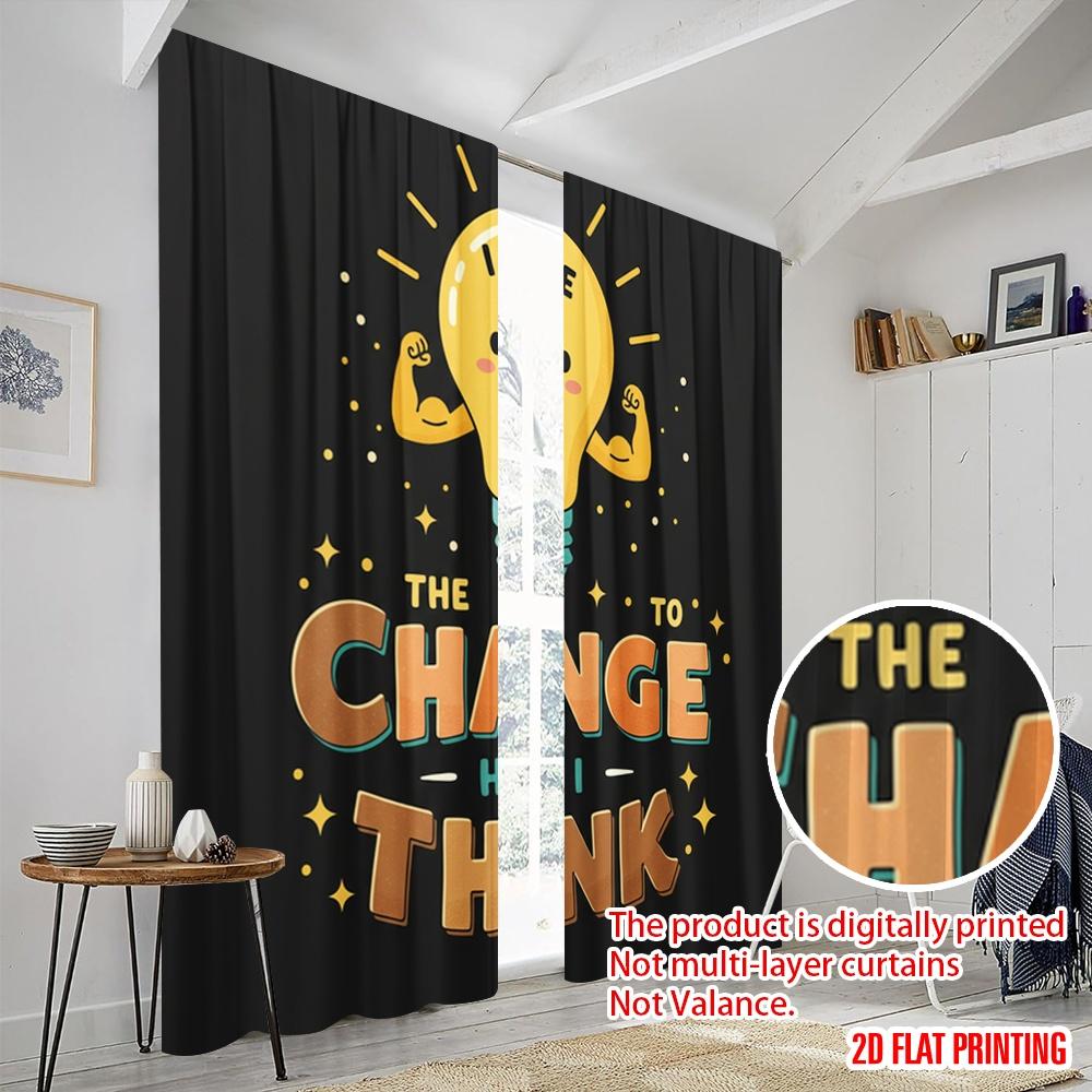 2 Stück 2D Flachdruck Szenenvorhänge Power Change Think Think 100% Polyestergewebe Ohne Strom Geburtstagsfeier Perfekt