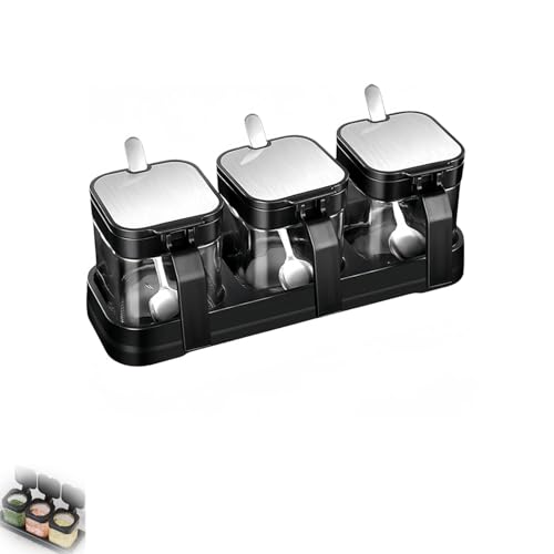 

Lyyxjsltd Seasoning Container, Seasoning Tin, Seasoning Pot, Stainless Steel and Glass, Salt, Pepper, Sugar Shaker, Kitchen Utensils, Seasoning Storag