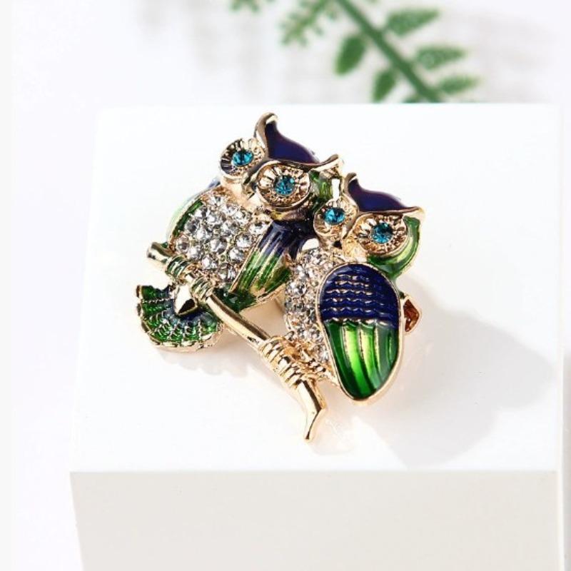 Trendy Double Owl Brooches Rhinestone Brooch Badge Pin Bird Animal Party Casual Suit Decoration Badge For Women Corsage Gifts
