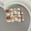 Cute Milk Coffee Bear Plaid Nail Art Tips - Wearable, Soft, 24 Pieces