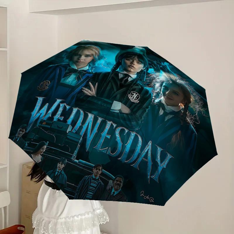 1pc Wednesday Addams Family Automatic Folding Umbrella, Portable Collapsible Design, Casual Outdoor Accessory L1127073