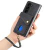 D1 For Samsung Galaxy Z Fold6 5G Case Kickstand Card Bag Leather+PC Phone Cover with Strap