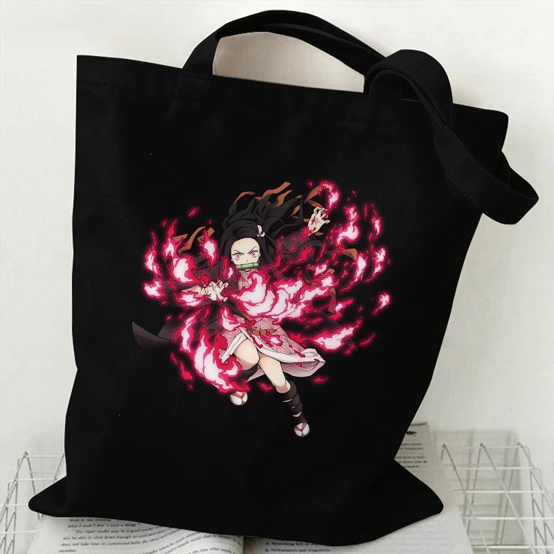 Japan cartoon comicsNezuko Kamado Demon Slayer Printed Shopping Canvas Bag Stylish Shoulder Bag Large Capacity Handbag for Women 7559