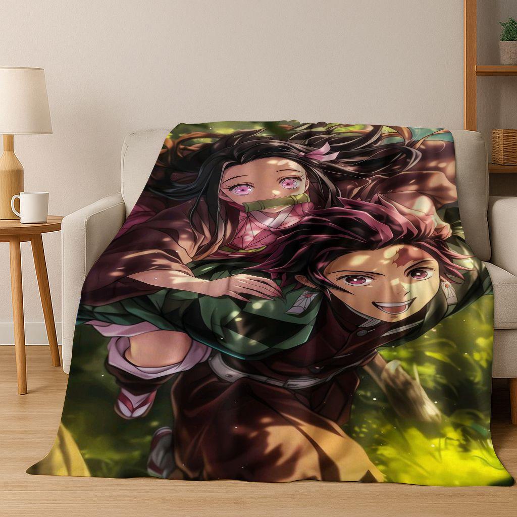 Anime Demon S-Slayer Kamado Nezuko Tanjirou Cartoon Flannel Blanket,Cozy Soft Throw Blanket for Home Bedroom Bed Sofa Cover Kids