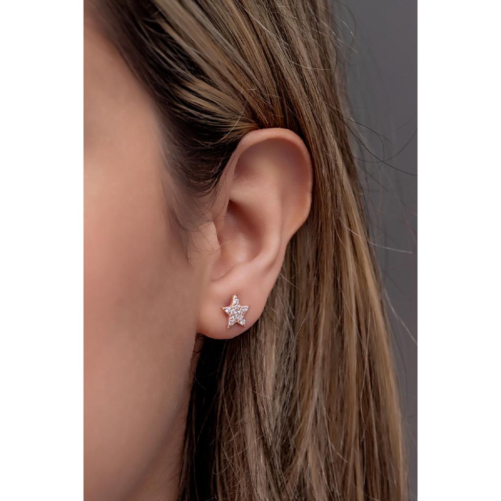 925 Sterling Silver Tiny Crescent Star Model Earrings