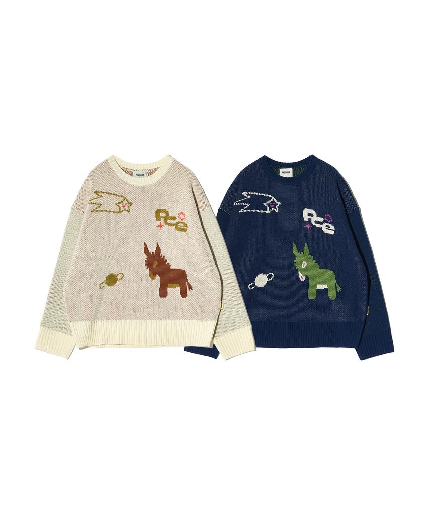 PEACE MAKER Donkey Jacquard Knit Pullover (Navy)
