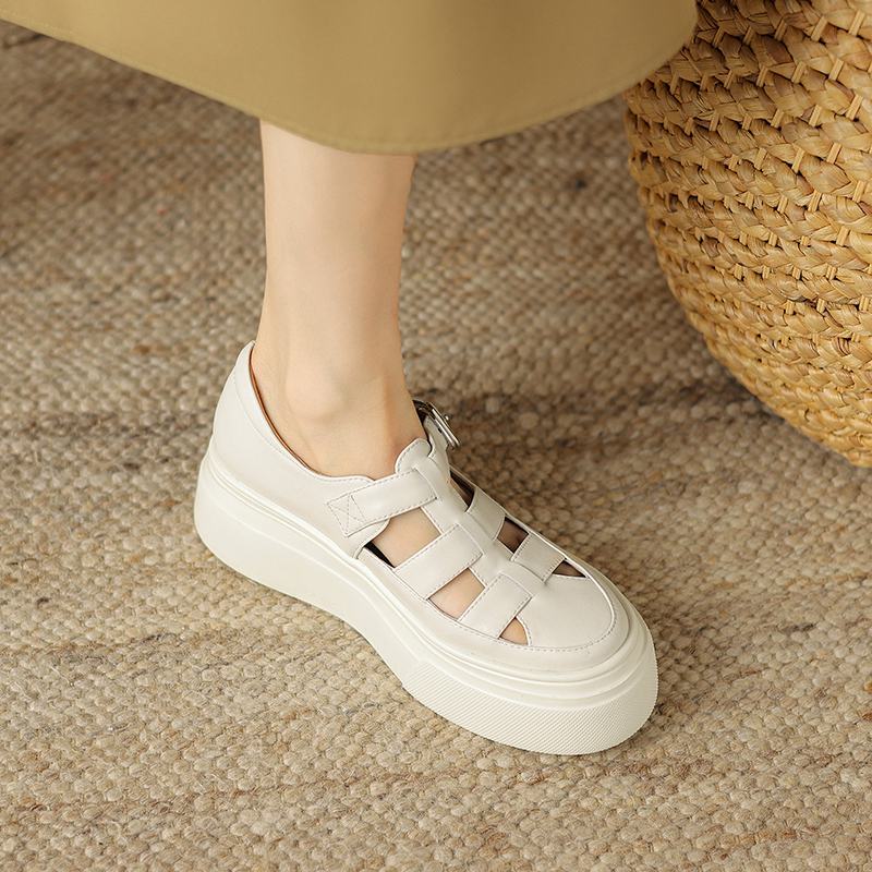Krazing Pot Baskets en cuir véritable pour femme, chaussures décontractées, printemps, automne, été, plateforme, sangles à boucle, couleur argent