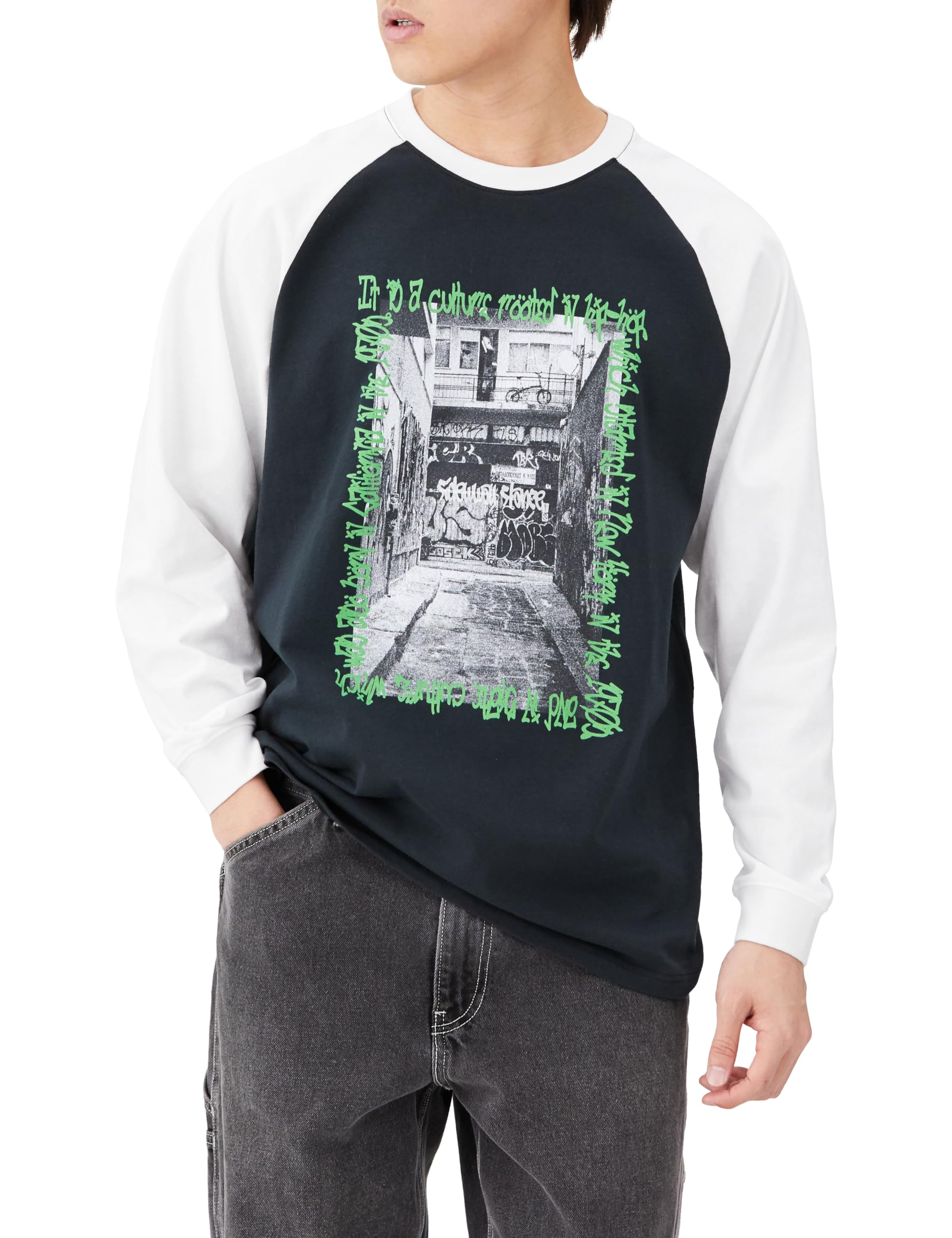 

Casual Printed Long Sleeve Raglan x White [Improbes] [SIDEWAY STANCE] T-Shirt Men s B-Smikro
