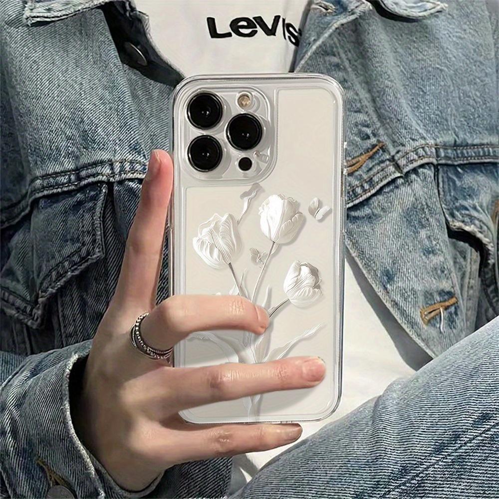 White hyacinth and butterfly TPU phone case suitable for iPhone 17 16 15 14 13 12 11 Pro/Max/Plus anti drop and shockproof