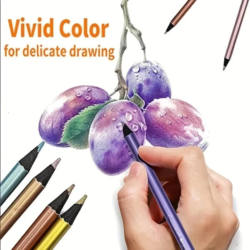 12 Color Metallic Colored Pencils Drawing Sketching Collection Painting Coloring Colour Pencils Profession Art Supplies for Artist