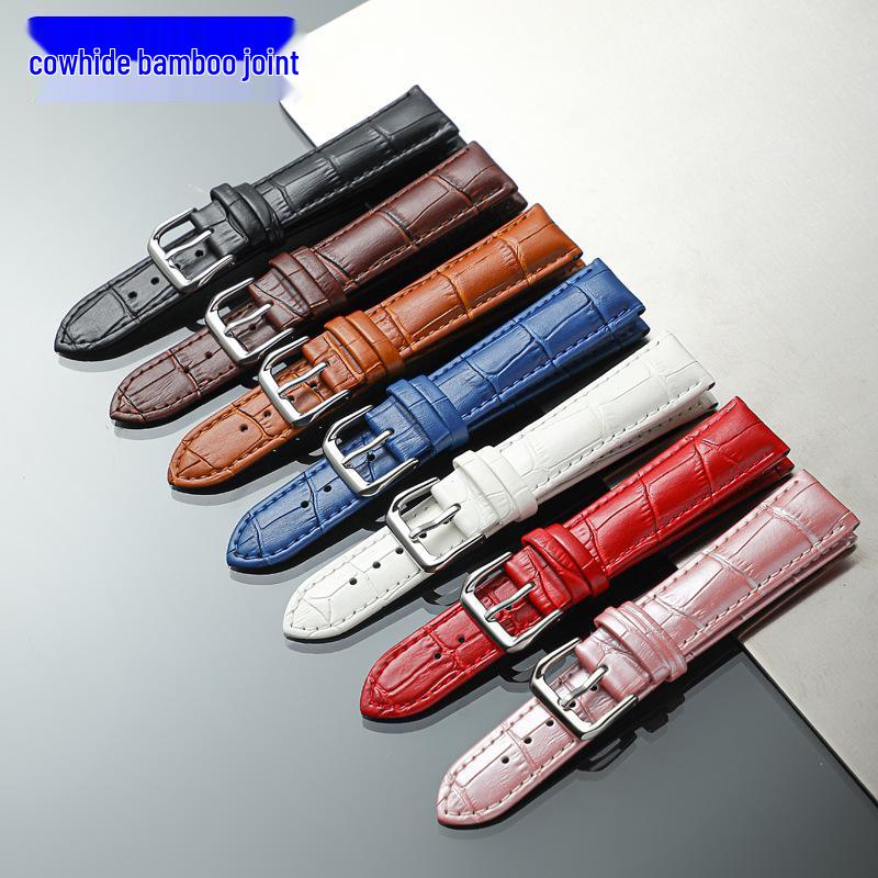 Calfskin Bamboo Pattern Cowhide Pin Buckle Watch Strap for Men and Women
