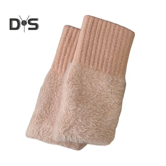 1 Pair Women Winter Gloves Half-finger Thick Plush Elastic Warm Heat Retention Non-slip Windproof Wrist Protection Cycling Riding Mittens