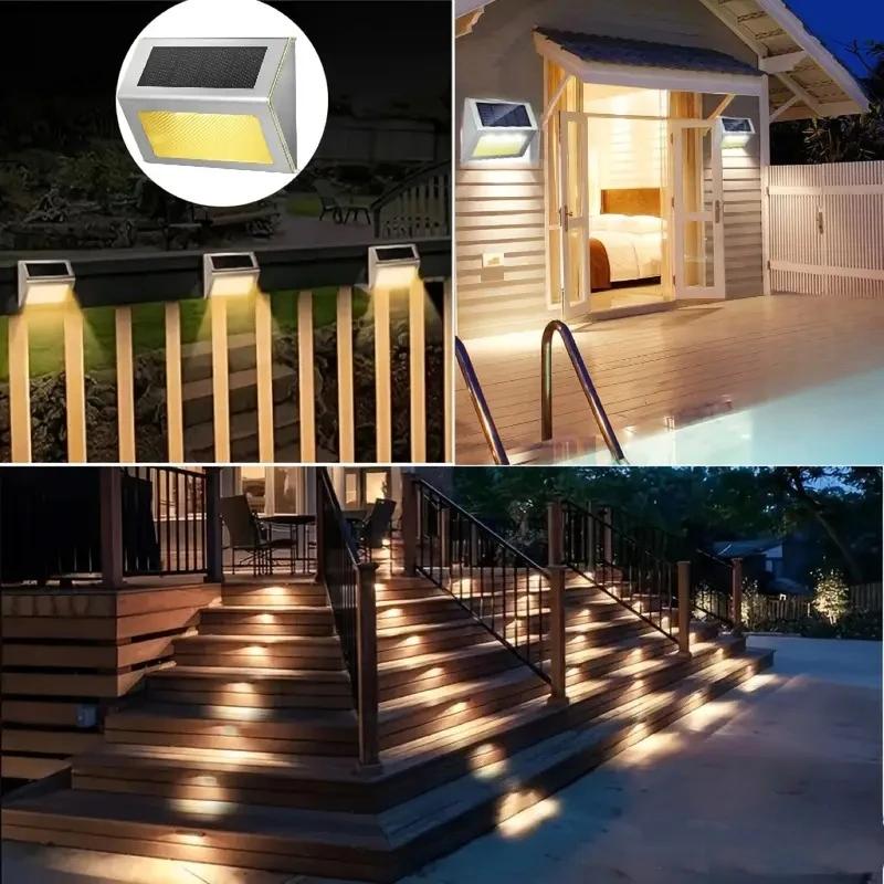 Solar Lights LED Stainless Steel Outdoor Deck Lights Solar Powered Waterproof Step Light for Outside Backyard Fen Stair
