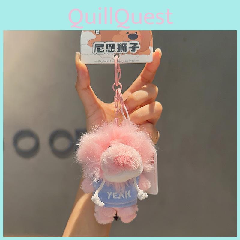 Cute Letter Embroidered Hoodie Nien Lion Plush Toy Pendant Keychain For Bags And Keys