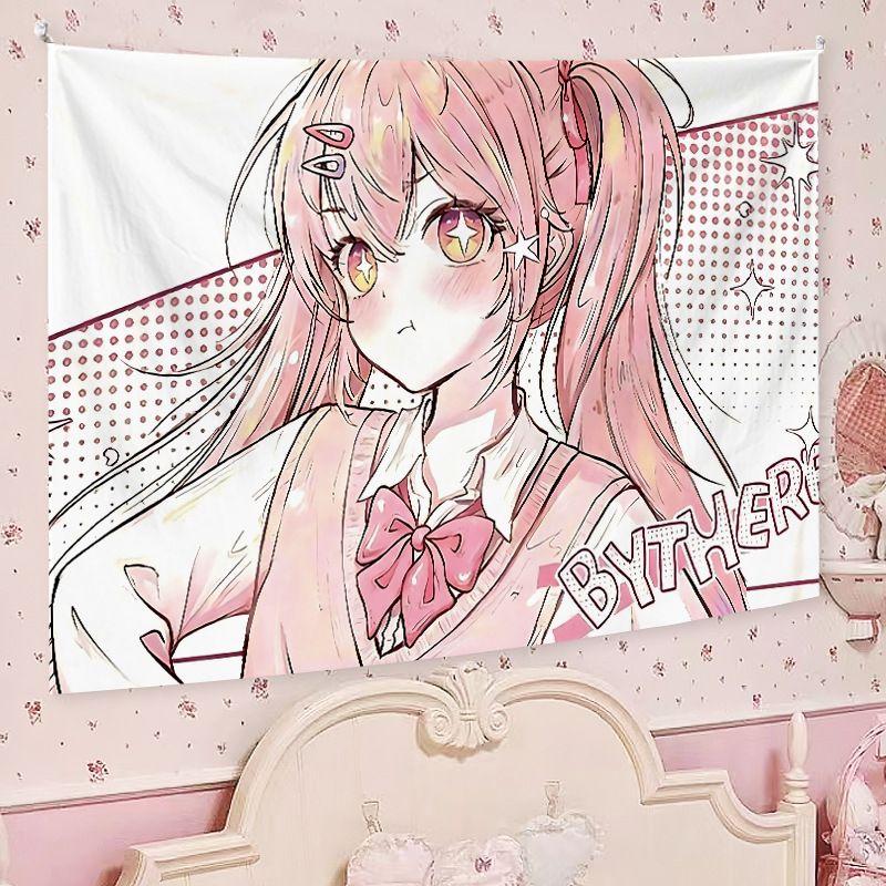Cute Anime Maiden Makaron Aesthetic Tapestry Soft Cartoon Wall Hanging Bedroom Dorm Home Decor