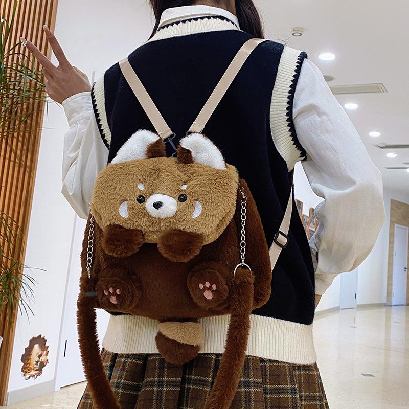 2025 autumn and winter new raccoon plush bag doll doll cartoon cute schoolbag single backpack female