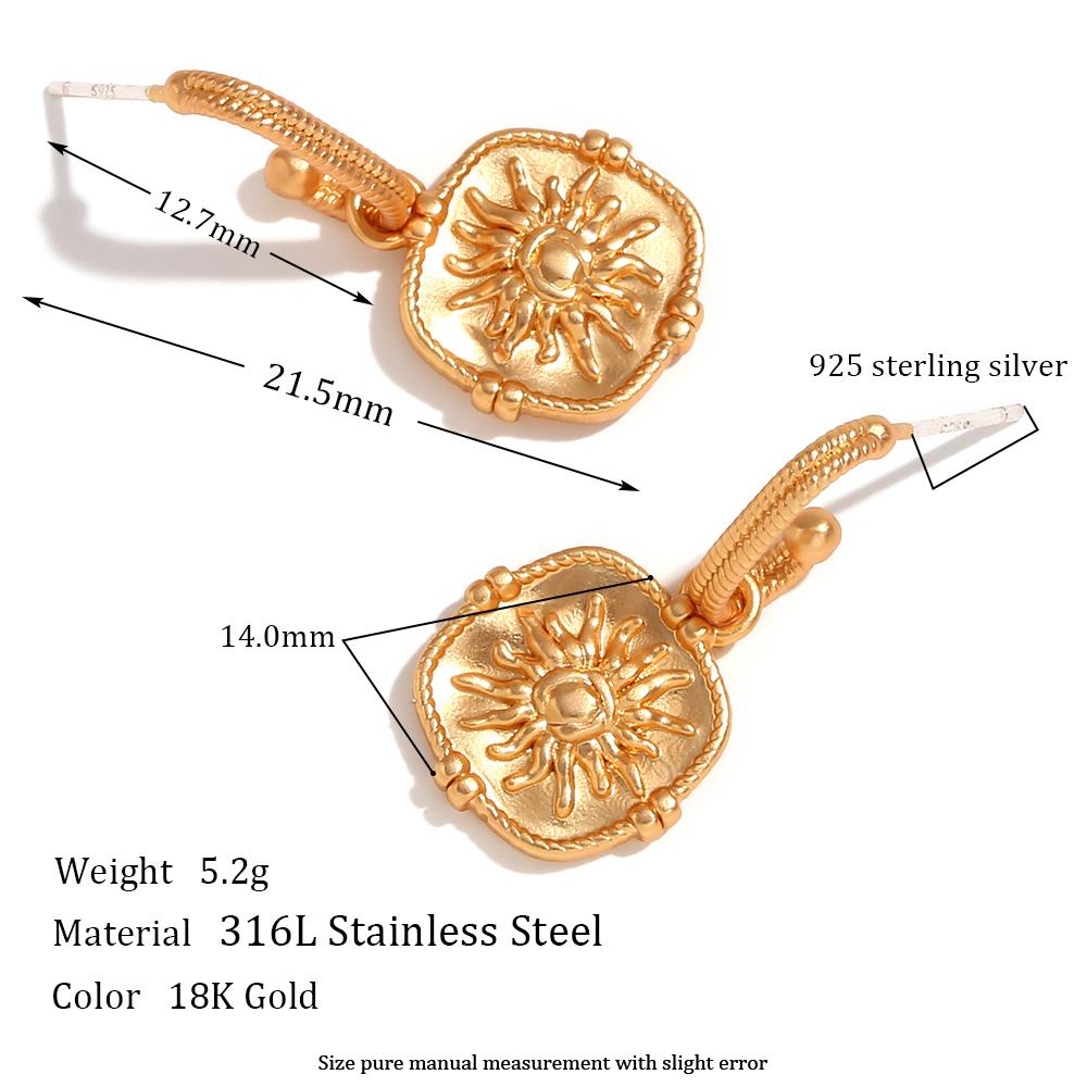 

MamacitaSlay 316L Stainless Steel Vintage Sun Medallion Earrings 18K Gold Plated Waterproof Jewelry For Women Trendy Earrings золотой