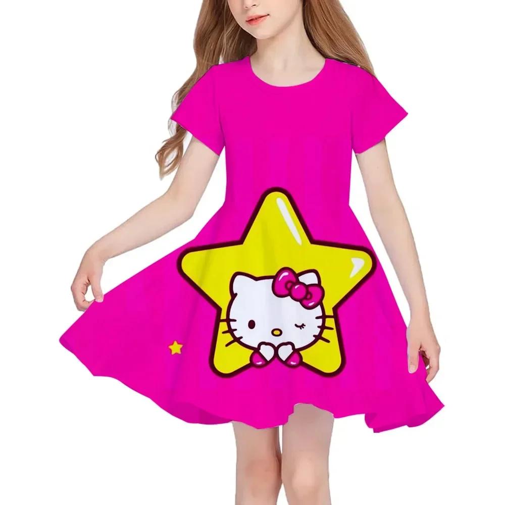 Summer New Children's Clothing Hello Kitty Printed Sleeveless Dress For 3-14 Year Old Girls Casual Breathable Princess Dress2025