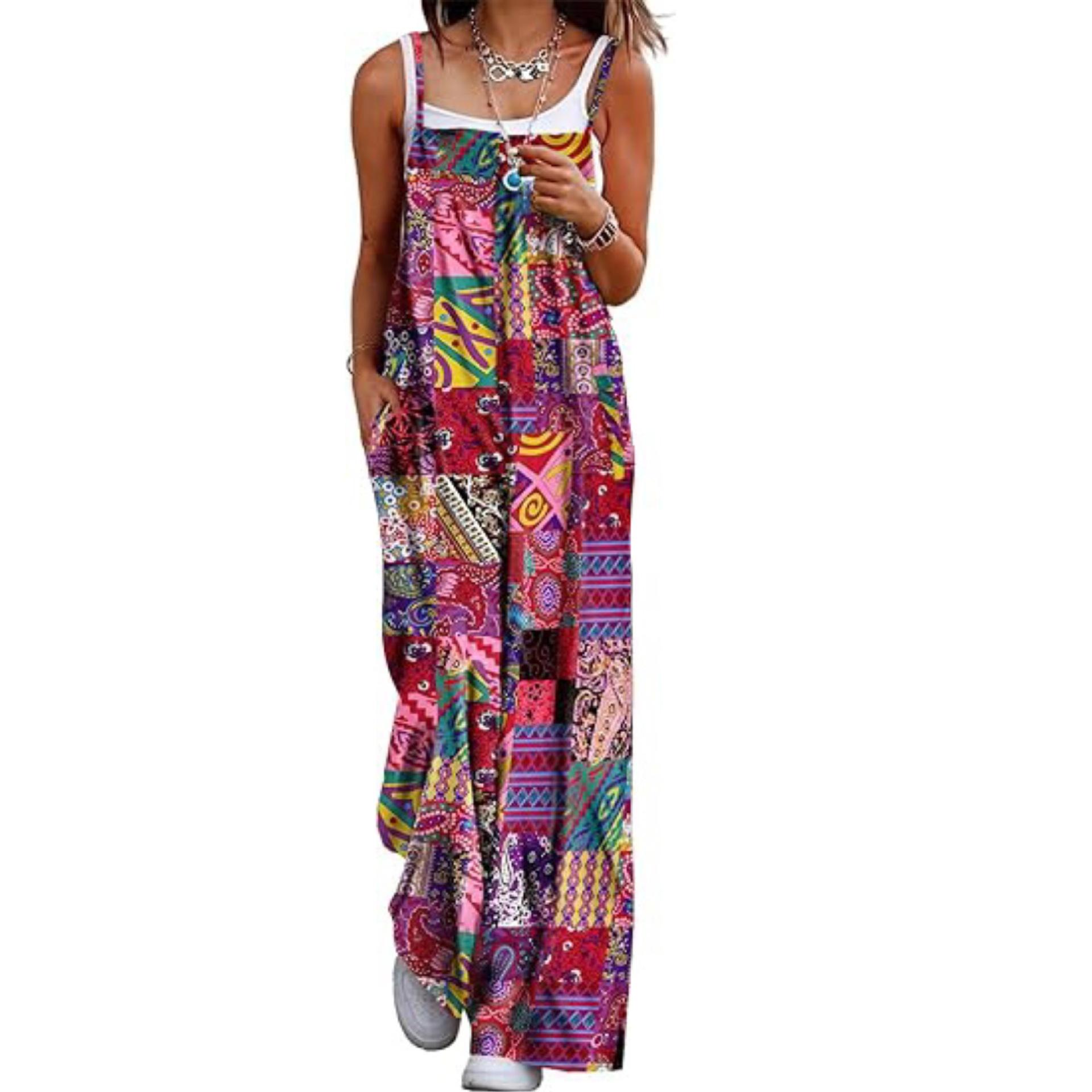 

Женский летний повседневный комбинезон в стиле бохо с широкими штанинами и карманами. Мешковатые комбинезоны в стиле бохо с карманами. S красный