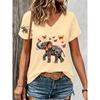 Modisches Retro-Tier Elefant 3D-Druck Damen-T-Shirt für Sommerkomfort V-Ausschnitt Kurzarm Täglich