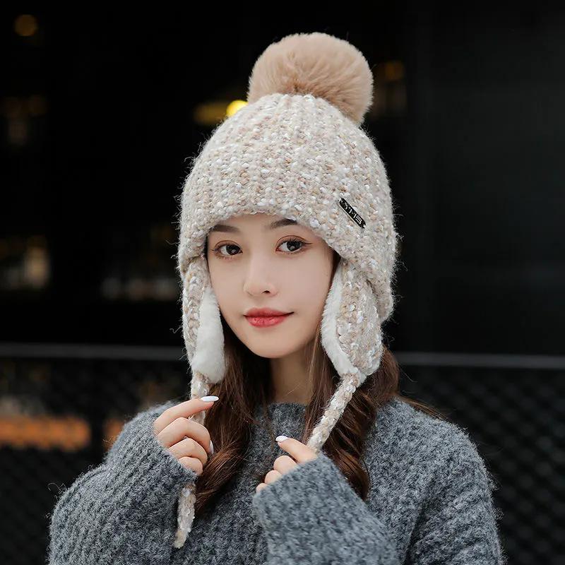 WTEMPO Women's Winter Warm Casual Plus Fleece Thick Ear-protection Woolen Hats Sweet Skiing Cycling Knitted Bomber Hats